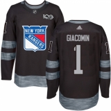 Men's Adidas New York Rangers #1 Eddie Giacomin Authentic Black 1917-2017 100th Anniversary NHL Jersey