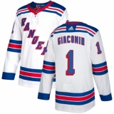Women's Reebok New York Rangers #1 Eddie Giacomin Authentic White Away NHL Jersey