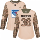 Women's Adidas New York Rangers #36 Glenn Anderson Authentic Camo Veterans Day Practice NHL Jersey