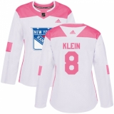 Women's Adidas New York Rangers #8 Kevin Klein Authentic White/Pink Fashion NHL Jersey