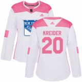 Women's Adidas New York Rangers #20 Chris Kreider Authentic White/Pink Fashion NHL Jersey