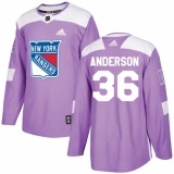 Men's Adidas New York Rangers #36 Glenn Anderson Authentic Purple Fights Cancer Practice NHL Jersey