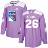 Men's Adidas New York Rangers #26 Joe Kocur Authentic Purple Fights Cancer Practice NHL Jersey
