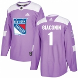 Youth Adidas New York Rangers #1 Eddie Giacomin Authentic Purple Fights Cancer Practice NHL Jersey