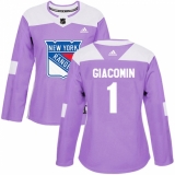 Women's Adidas New York Rangers #1 Eddie Giacomin Authentic Purple Fights Cancer Practice NHL Jersey