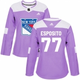 Women's Adidas New York Rangers #77 Phil Esposito Authentic Purple Fights Cancer Practice NHL Jersey
