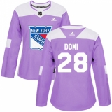Women's Adidas New York Rangers #28 Tie Domi Authentic Purple Fights Cancer Practice NHL Jersey