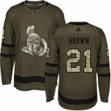 Youth Adidas Ottawa Senators #21 Logan Brown Authentic Green Salute to Service NHL Jersey