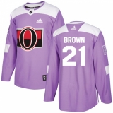 Youth Adidas Ottawa Senators #21 Logan Brown Authentic Purple Fights Cancer Practice NHL Jersey