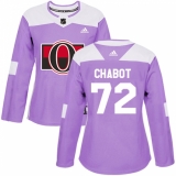 Women's Adidas Ottawa Senators #72 Thomas Chabot Authentic Purple Fights Cancer Practice NHL Jersey