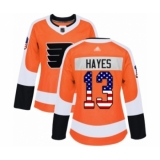 Women's Philadelphia Flyers #13 Kevin Hayes Authentic Orange USA Flag Fashion Hockey Jersey