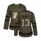 Women's Philadelphia Flyers #13 Kevin Hayes Authentic Green Salute to Service Hockey Jersey