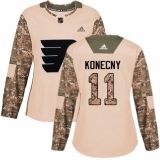 Women's Adidas Philadelphia Flyers #11 Travis Konecny Authentic Camo Veterans Day Practice NHL Jersey
