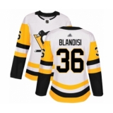 Women's Pittsburgh Penguins #36 Joseph Blandisi Authentic White Away Hockey Jersey