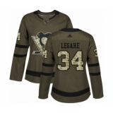 Women's Pittsburgh Penguins #34 Nathan Legare Authentic Green Salute to Service Hockey Jersey