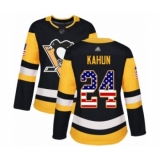 Women's Pittsburgh Penguins #24 Dominik Kahun Authentic Black USA Flag Fashion Hockey Jersey