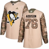 Men's Adidas Pittsburgh Penguins #76 Calen Addison Authentic Camo Veterans Day Practice NHL Jersey