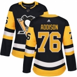 Women's Adidas Pittsburgh Penguins #76 Calen Addison Authentic Black Home NHL Jersey