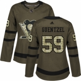 Women's Reebok Pittsburgh Penguins #59 Jake Guentzel Authentic Green Salute to Service NHL Jersey