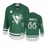Men's Reebok Pittsburgh Penguins #66 Mario Lemieux Premier Green St Patty's Day NHL Jersey