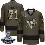 Men's Reebok Pittsburgh Penguins #71 Evgeni Malkin Premier Green Salute to Service 2017 Stanley Cup Champions NHL Jersey