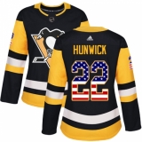 Women's Adidas Pittsburgh Penguins #22 Matt Hunwick Authentic Black USA Flag Fashion NHL Jersey