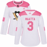 Women's Adidas Pittsburgh Penguins #3 Olli Maatta Authentic White/Pink Fashion NHL Jersey