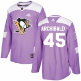 Youth Adidas Pittsburgh Penguins #45 Josh Archibald Authentic Purple Fights Cancer Practice NHL Jersey