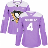 Women's Adidas Pittsburgh Penguins #4 Justin Schultz Authentic Purple Fights Cancer Practice NHL Jersey