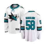 Men's San Jose Sharks #58 Dillon Hamaliuk Fanatics Branded White Away Breakaway Hockey Jersey
