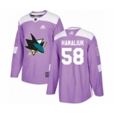 Men's San Jose Sharks #58 Dillon Hamaliuk Authentic Purple Fights Cancer Practice Hockey Jersey