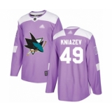 Men's San Jose Sharks #49 Artemi Kniazev Authentic Purple Fights Cancer Practice Hockey Jersey
