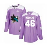 Men's San Jose Sharks #46 Nicolas Meloche Authentic Purple Fights Cancer Practice Hockey Jersey