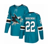 Men's San Jose Sharks #22 Jonny Brodzinski Authentic Teal Green Home Hockey Jersey