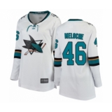 Women's San Jose Sharks #46 Nicolas Meloche Fanatics Branded White Away Breakaway Hockey Jersey