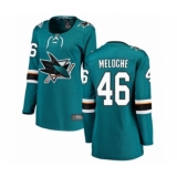 Women's San Jose Sharks #46 Nicolas Meloche Fanatics Branded Teal Green Home Breakaway Hockey Jersey