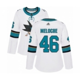 Women's San Jose Sharks #46 Nicolas Meloche Authentic White Away Hockey Jersey