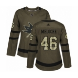 Women's San Jose Sharks #46 Nicolas Meloche Authentic Green Salute to Service Hockey Jersey