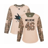 Women's San Jose Sharks #46 Nicolas Meloche Authentic Camo Veterans Day Practice Hockey Jersey