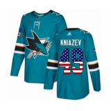 Youth San Jose Sharks #49 Artemi Kniazev Authentic Teal Green USA Flag Fashion Hockey Jersey