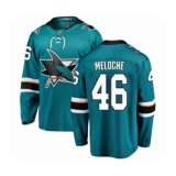 Youth San Jose Sharks #46 Nicolas Meloche Fanatics Branded Teal Green Home Breakaway Hockey Jersey