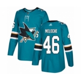 Youth San Jose Sharks #46 Nicolas Meloche Authentic Teal Green Home Hockey Jersey
