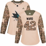 Women's Adidas San Jose Sharks #42 Joel Ward Authentic Camo Veterans Day Practice NHL Jersey