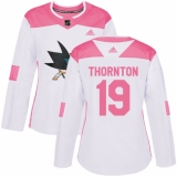 Women's Adidas San Jose Sharks #19 Joe Thornton Authentic White/Pink Fashion NHL Jersey