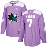 Youth Adidas San Jose Sharks #7 Paul Martin Authentic Purple Fights Cancer Practice NHL Jersey