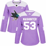Women's Adidas San Jose Sharks #53 Brandon Mashinter Authentic Purple Fights Cancer Practice NHL Jersey