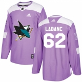Men's Adidas San Jose Sharks #62 Kevin Labanc Authentic Purple Fights Cancer Practice NHL Jersey