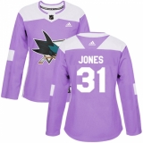 Women's Adidas San Jose Sharks #31 Martin Jones Authentic Purple Fights Cancer Practice NHL Jersey