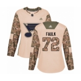 Women's St. Louis Blues #72 Justin Faulk Authentic Camo Veterans Day Practice Hockey Jersey