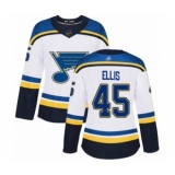 Women's St. Louis Blues #45 Colten Ellis Authentic Royal Blue Home Hockey Jersey